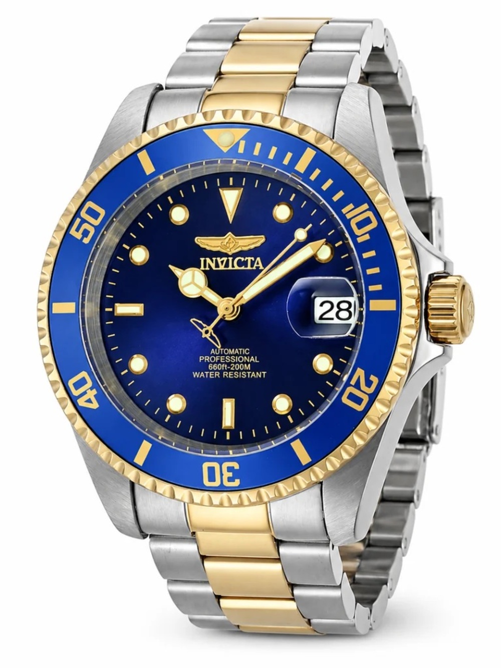 Invicta Pro Diver Automatic Men's Watch Blue Dial Two-Tone Gold Silver